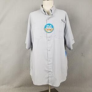 Columbia PFG Fishing Shirt Mens 2XL Gray Omni-Shade UPF 40 Short Sleeve Vented